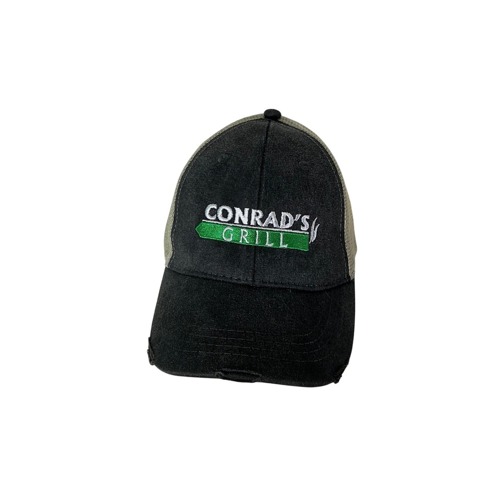 Conrads Grill Trucker Hat Cap Black Beige Restaurant Promo Adjustable‎
